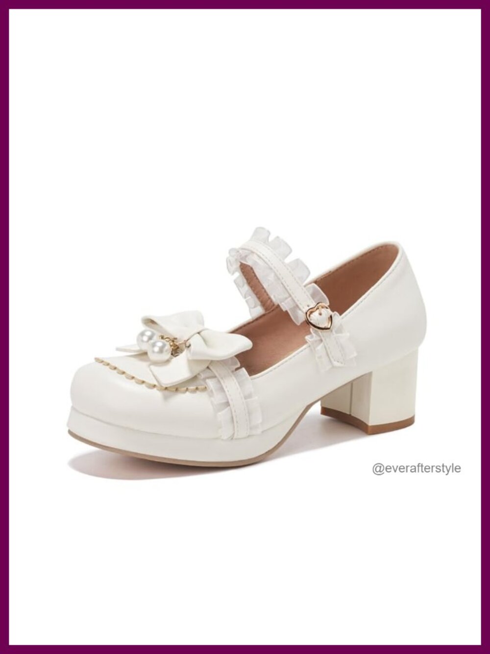 Kawaii Lolita Platform Heels Mary Jane Pumps with Bow Buckle Block Heel